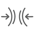 Icono de cuatro líneas curvadas hacia dentro con flechas que apuntan hacia dentro desde ambos lados
