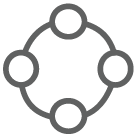 Un icono de 4 círculos pequeños unidos por una línea para crear un círculo más grande
