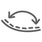 icono de una línea curva con líneas de puntos por encima y una flecha curva de doble punta
