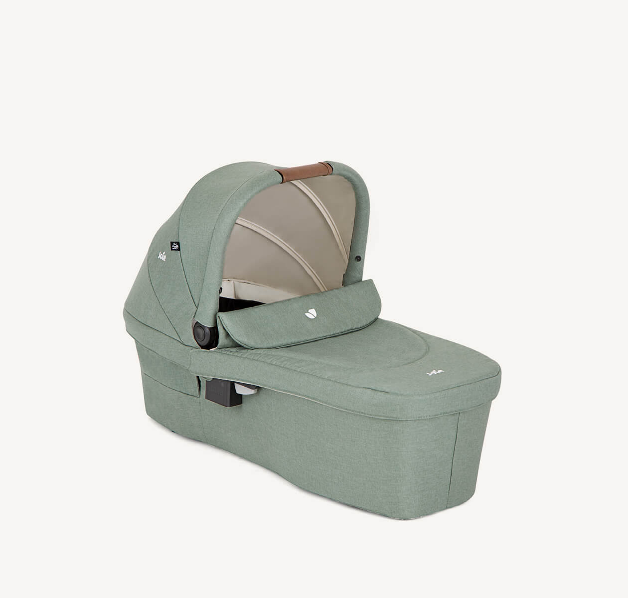  Joie Ramble xl carry cot in light grey on a right angle. 