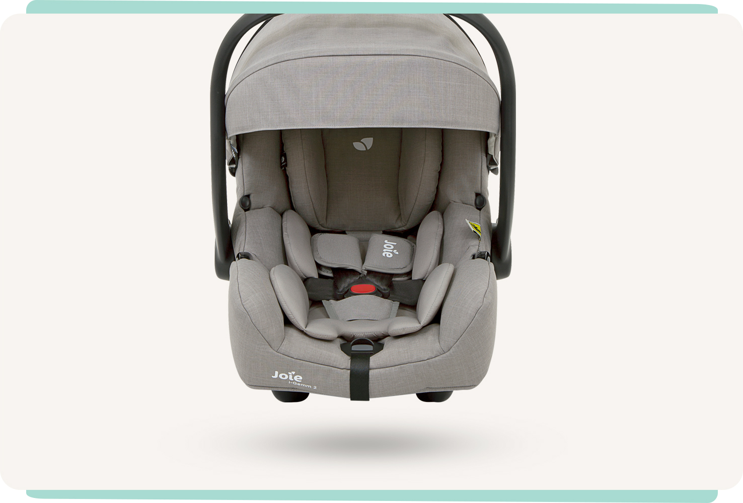 Siège auto pour bébé Joie i-Gemm 2, coloris gris, orienté vers l’avant avec le pare-soleil attaché.