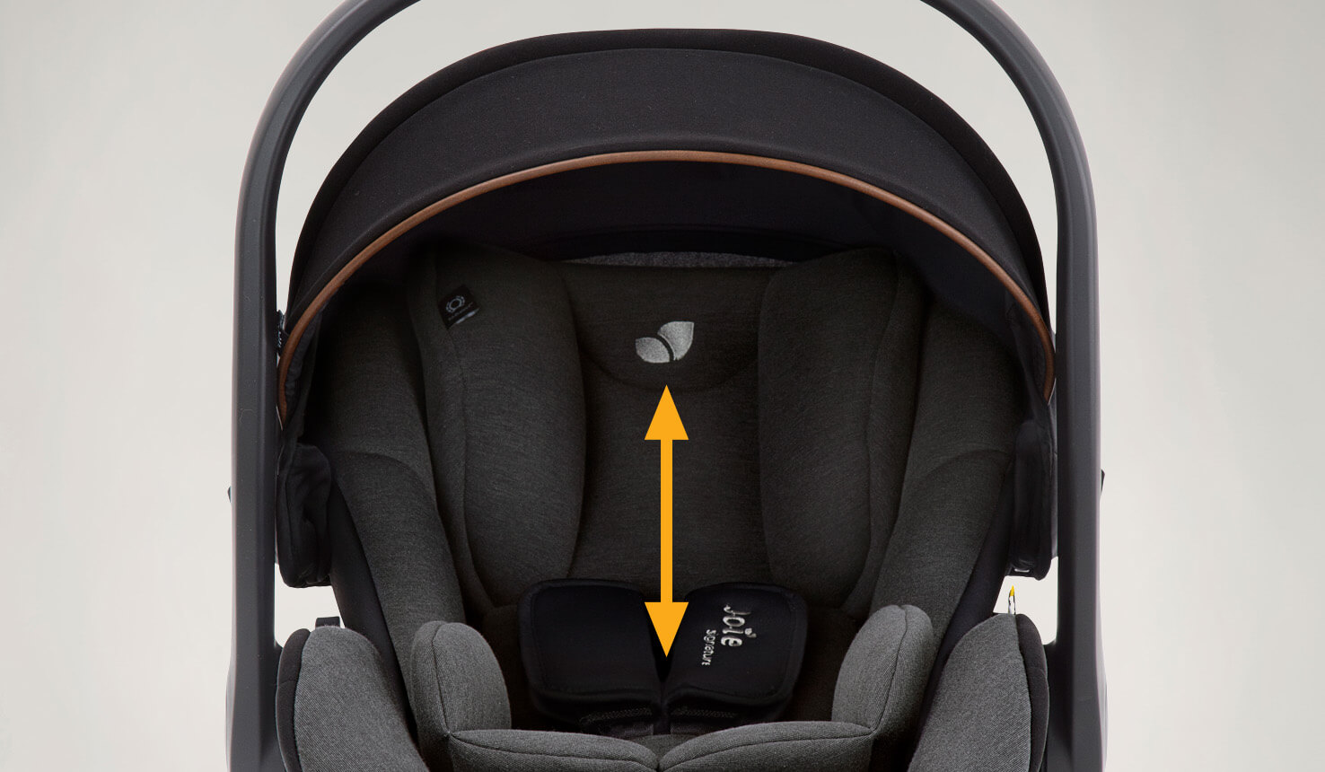 Detailaufnahme der mitwachsenden GrowTogehter™-Funktion der Joie Signature i-Level Recline Babyschale.
