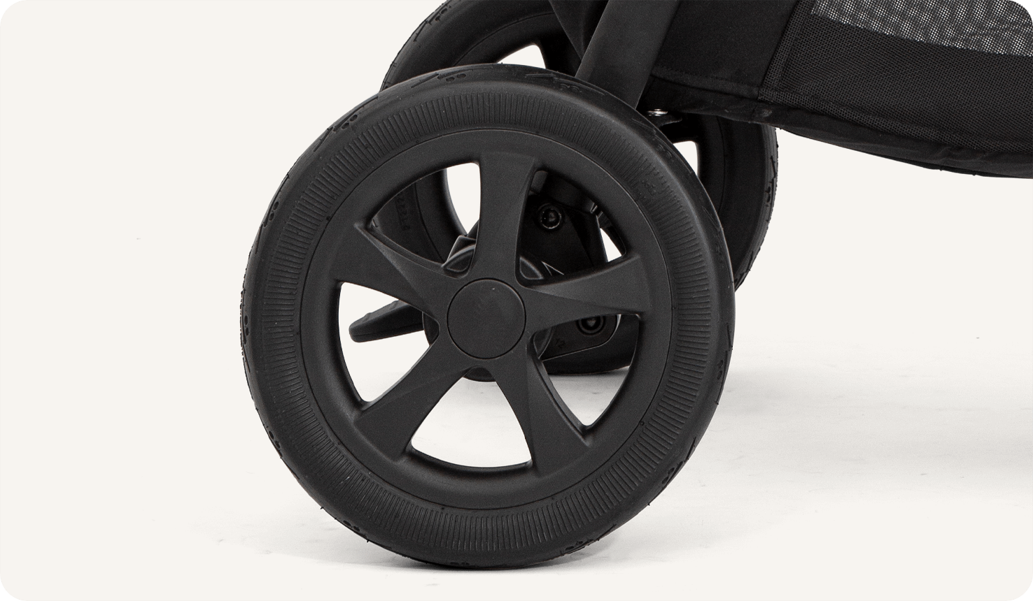 Close up of PunctureProof tyre on Joie alore stroller 

