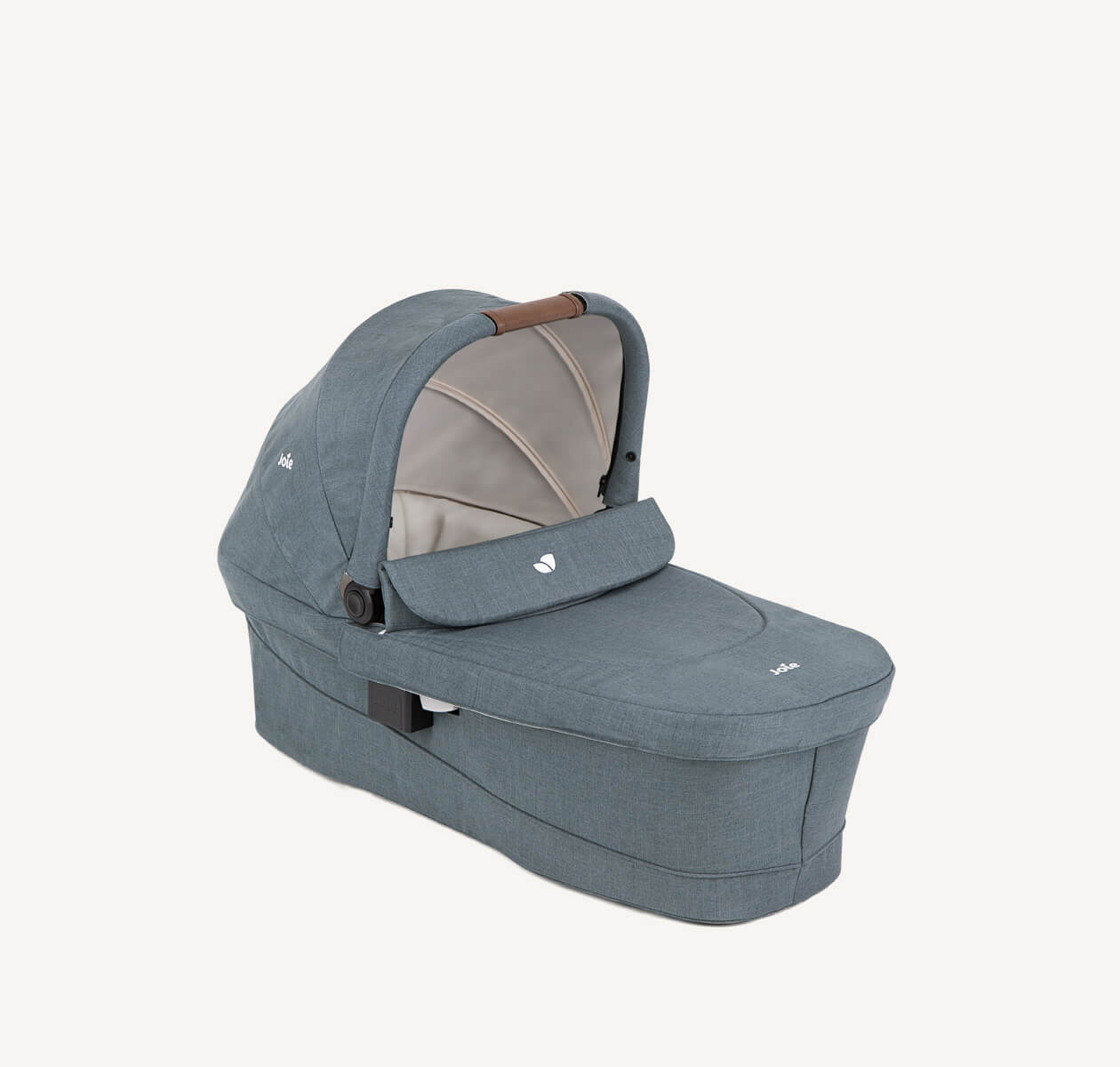 Joie Ramble xl carry cot in blue on a right angle. 