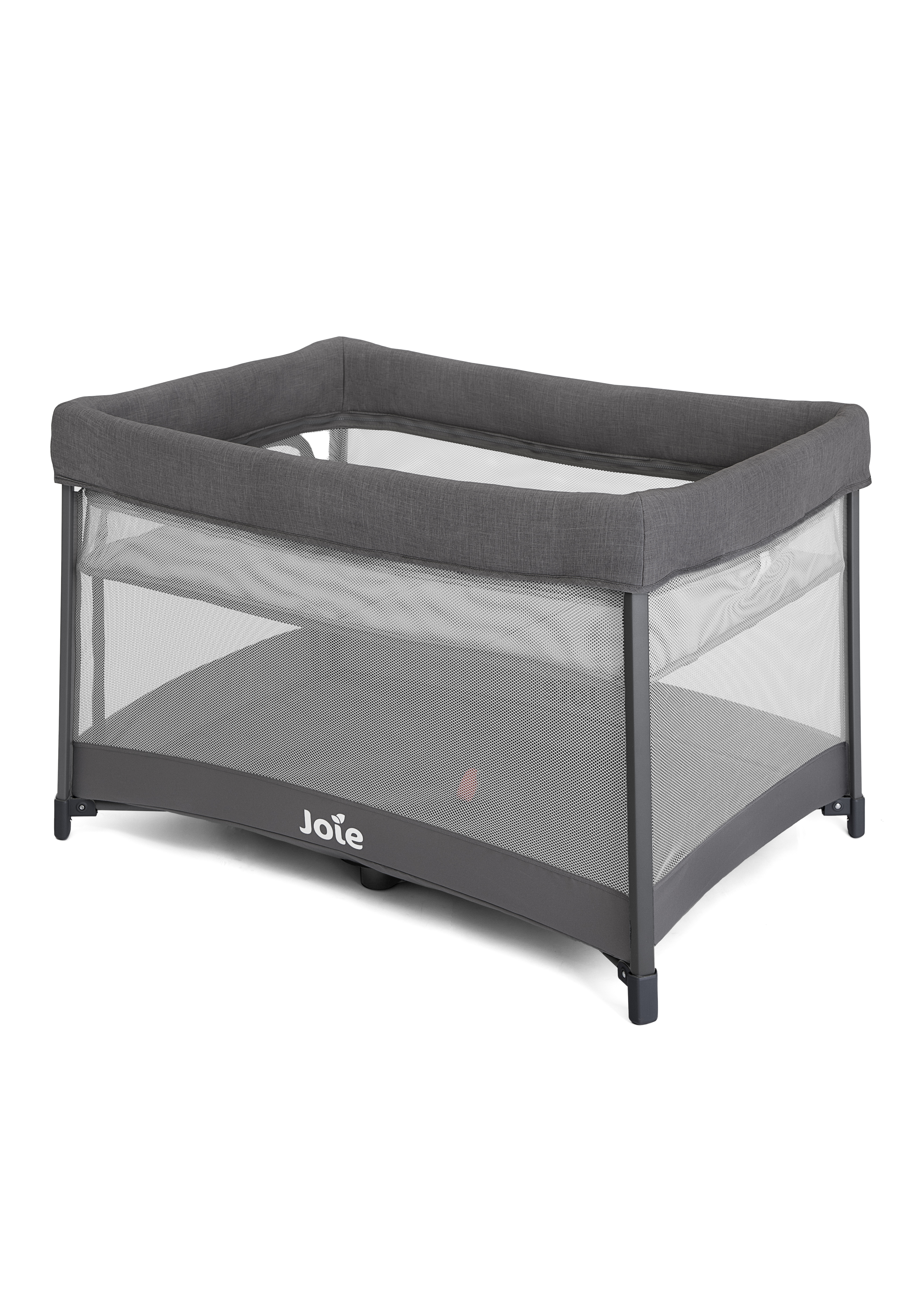 Joie amigo travel cot in gray facing to the right

