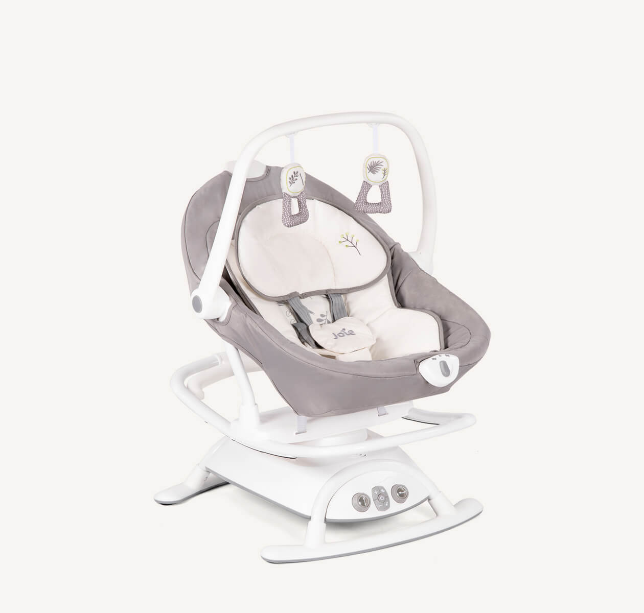 White and gray Joie sansa 2in1 swing at a right angle.