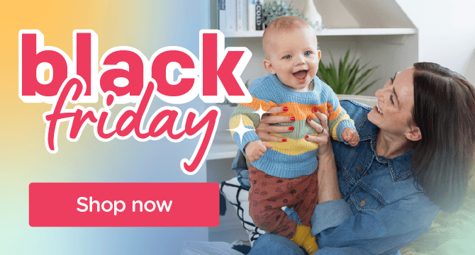 image of a mother holding baby with text referencing a black friday sale 