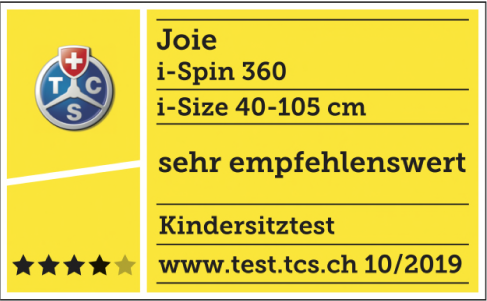 Valutazione del Touring Club Svizzero e certificazione del seggiolino auto girevole Joie i-Spin 360