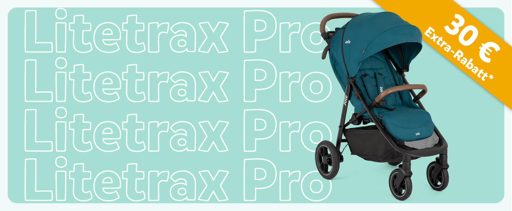 Ein Banner zur Joie Litetrax Pro Rabattaktion.